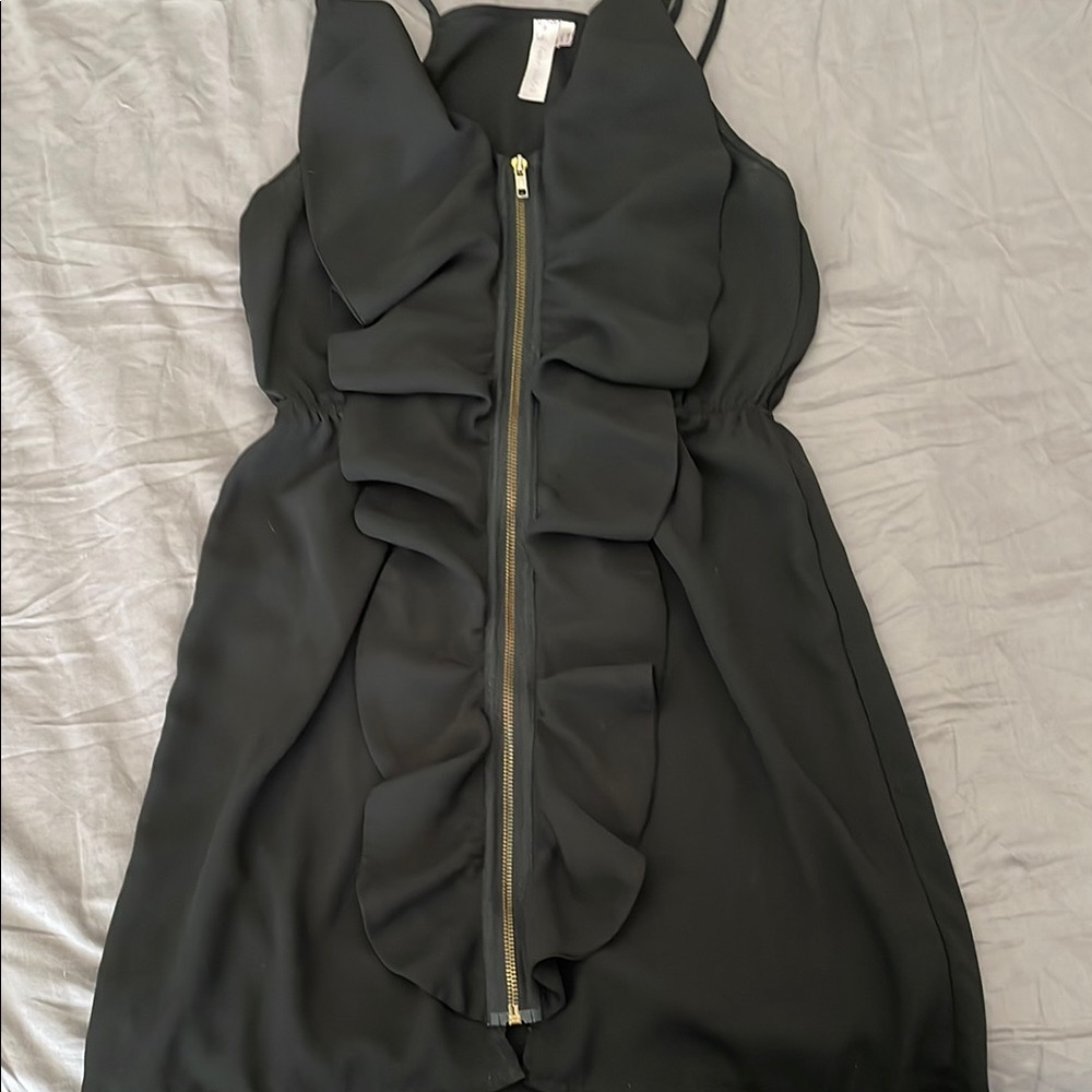 Black Ruffled Dress with Zipper